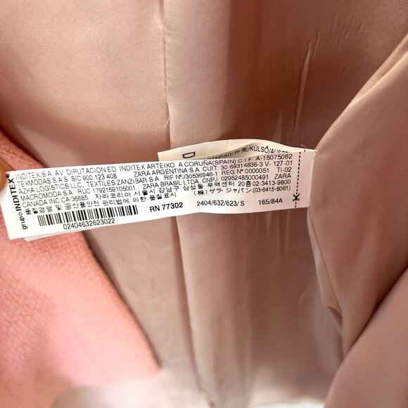 ZARA Women Size S Peach Salmon Pink 3/4 Zip Jacket Peacoat Spring Coat Tweed - Picture 3 of 11